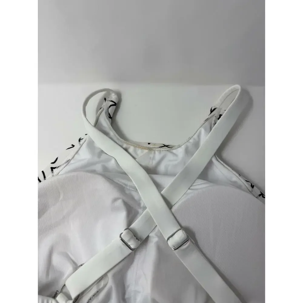 Calvin Klein Women's Criss-Cross Back Tankini Swim Top White/Black L